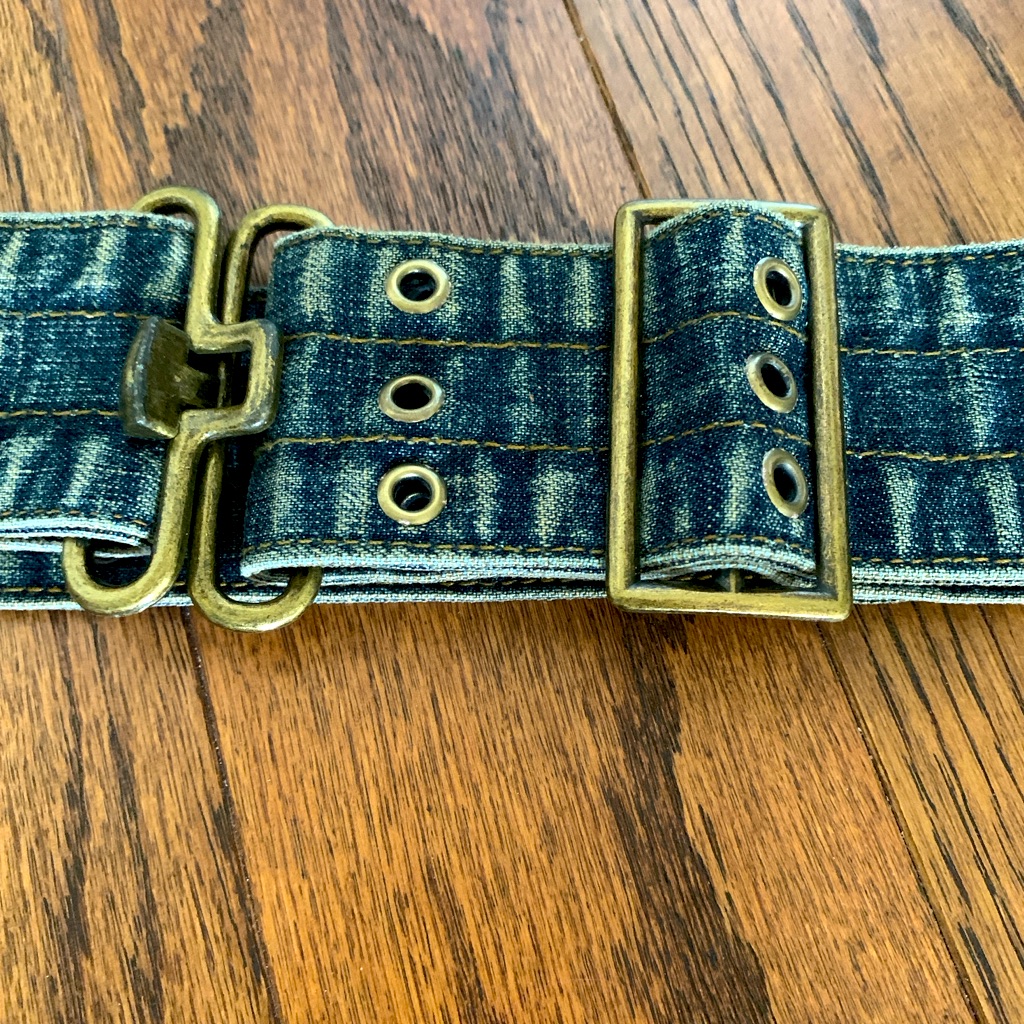 Vintage Faded Blue Jean Denim Belt Grommets Contrast Stitch Fully Adjustable
